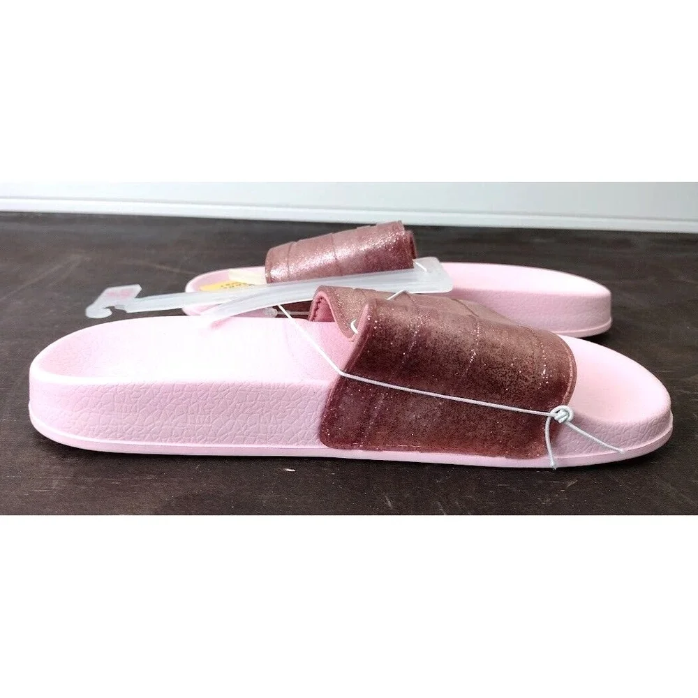 Cat Jack Kids Girls Pink Glitter Slides Sandals‎ Size M 2/3